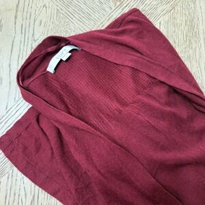 LOFT Women's Size Large Burgundy Red Open Front Waterfall Knit Cardigan Sweater